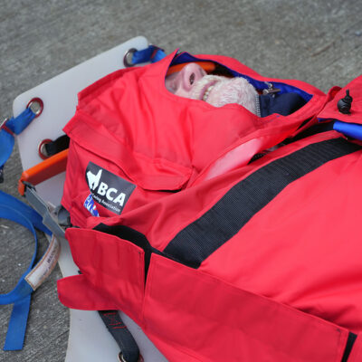 Russell Myers, BCA, wrapped in the new BCRC casualty bag.